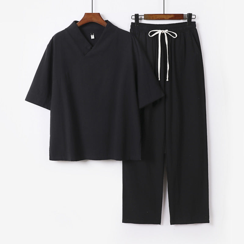 Unisex Leichtes Kimono-Loungewear-Set mit V-Ausschnitt und Tunnelzug-Hose Nord Taschen