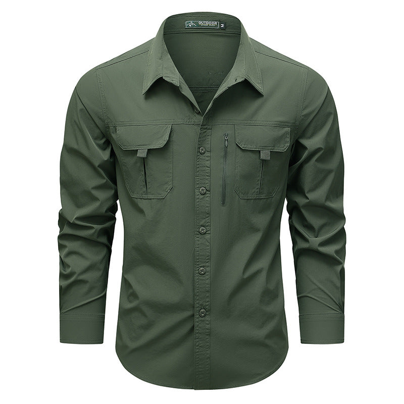 Herren Outdoor-Utility-Hemd mit Mehrfach-Taschen und Reißverschluss Nord Taschen