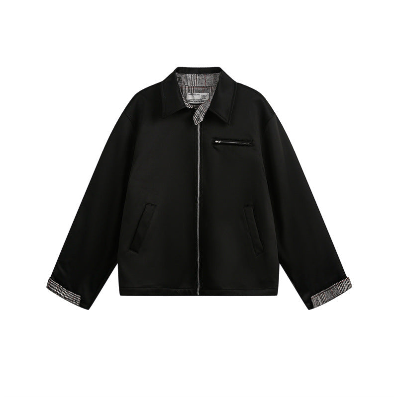 Unisex Kurz geschnittene Boxy-Blousonjacke mit karierter Innenfütterung und Brustzippertasche Nord Taschen