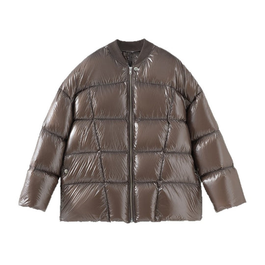 Damen Kurze gestepptte Daunenjacke mit glänzender Shell und Boxy-Silhouette Nord Taschen