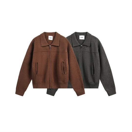 Herren Strick-Zipjacke mit Hemdkragen, Eingrifftaschen und geripptem Saum Nord Taschen
