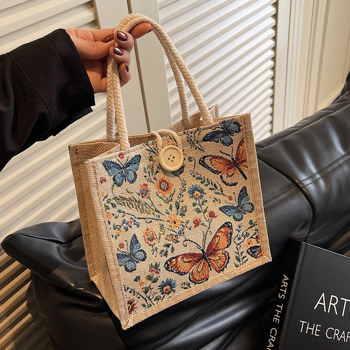 Damen Jute-Tragetasche mit buntem Schmetterlingsdesign und stabilen Griffen Nord Taschen