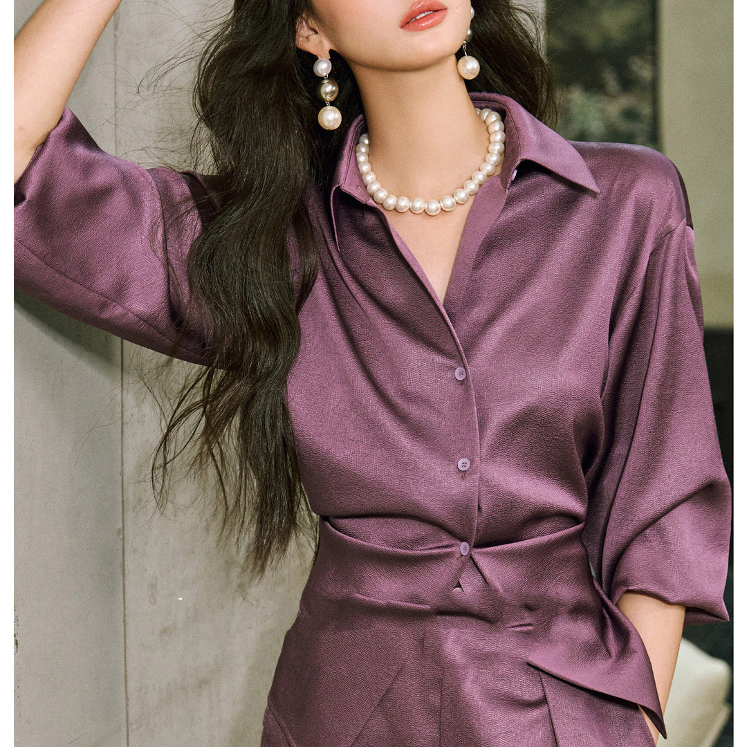 Damen Elegante Bluse mit schimmerndem Finish und Taillengürtel Nord Taschen