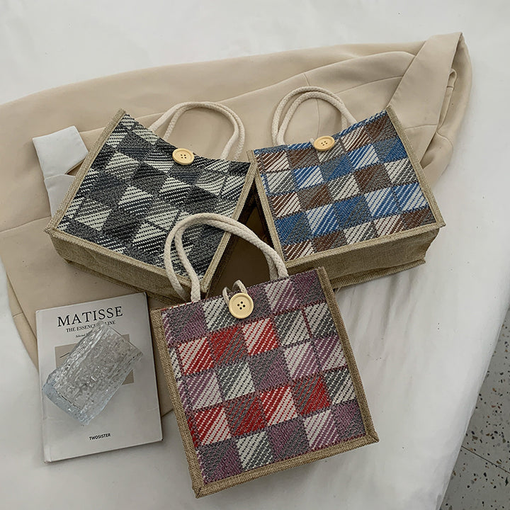 Damen Jute-Handtasche im modernen Karomuster Nord Taschen