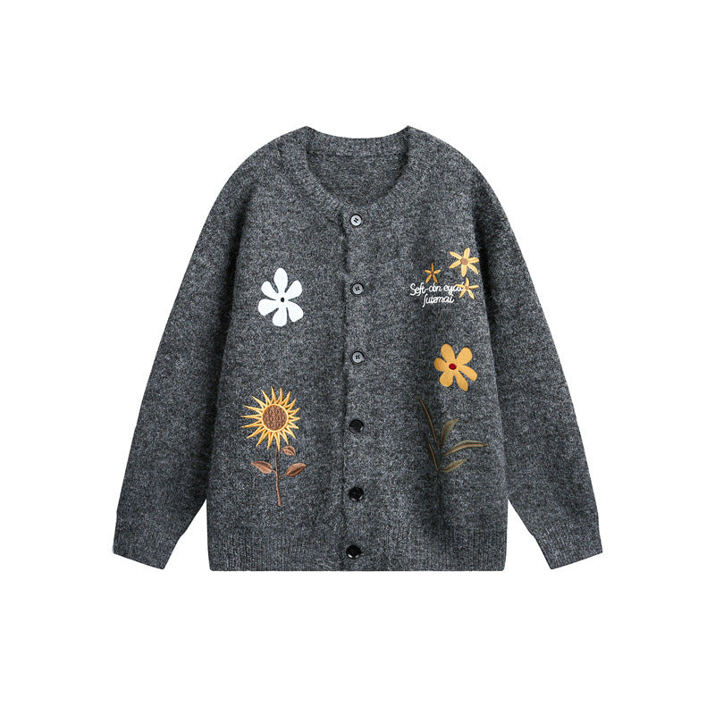 Damen Strick-Cardigan mit Blumenstickerei, Rundhalsausschnitt und Knopfleiste Nord Taschen
