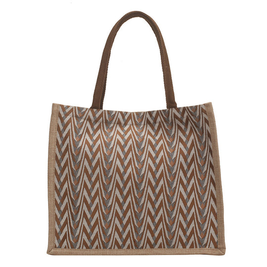 Damen Jute-Shoppertasche mit modernem Wellenmuster und stabilen Tragegriffen Nord Taschen