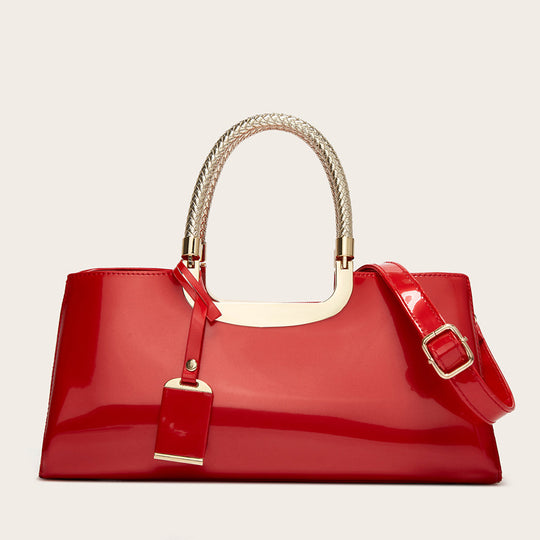 Damen elegante Handtasche mit glänzender Oberfläche und geflochtenen Tragegriffen Nord Taschen