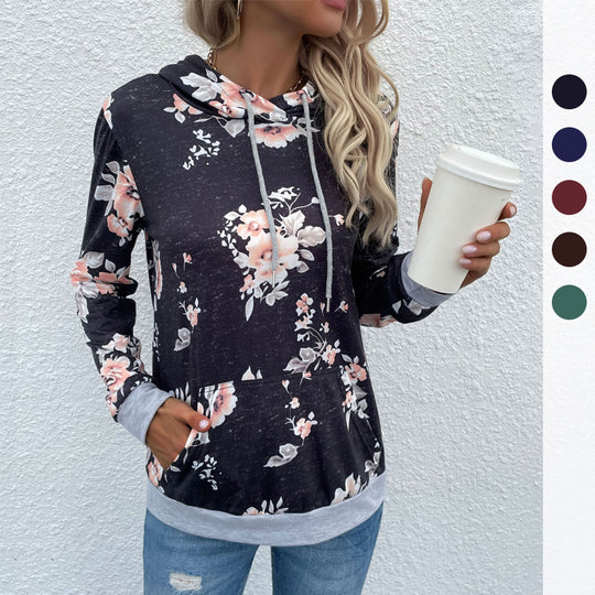 Damen Lässiger Kapuzenpullover mit floralem Muster Nord Taschen