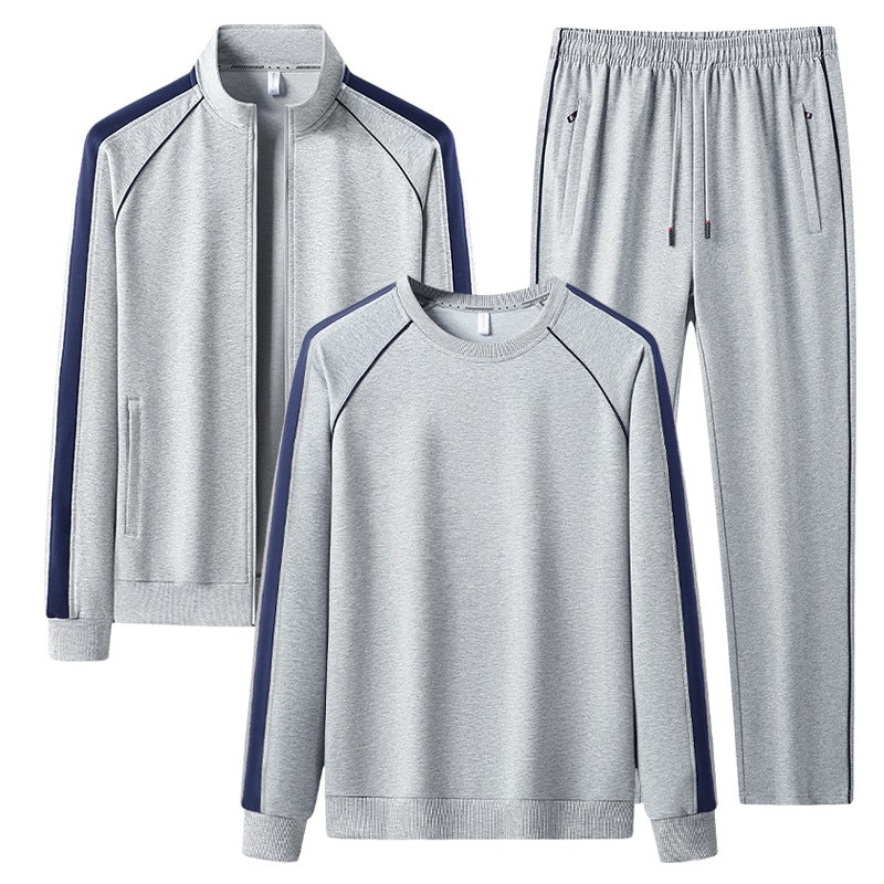 [Herren] Zweiteiliges Trainingsset mit Stehkragen-Zipjacke, Rundhals‑Sweatshirt und konisch geschnittener Jogginghose aus atmungsaktivem Fleece Nord Taschen