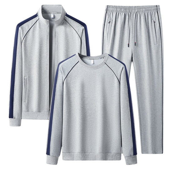 [Herren] Zweiteiliges Trainingsset mit Stehkragen-Zipjacke, Rundhals‑Sweatshirt und konisch geschnittener Jogginghose aus atmungsaktivem Fleece Nord Taschen