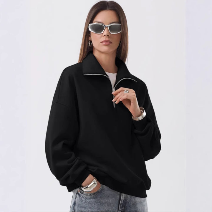 Unisex nan oversized Sweatshirt mit halbem Reißverschluss und Stehkragen aus weichem Baumwollmix Nord Taschen