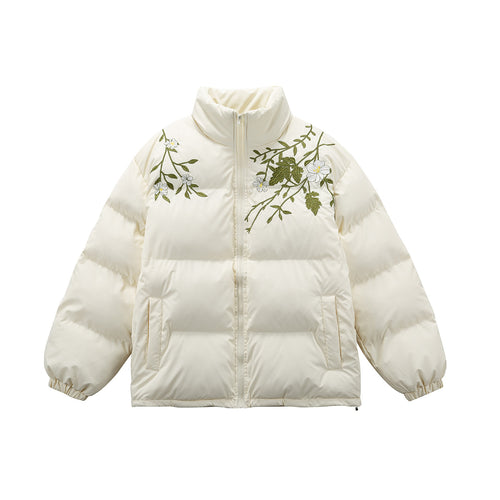 Damen Gepolsterte Oversize-Steppjacke mit Stehkragen und Blumenstickerei Nord Taschen