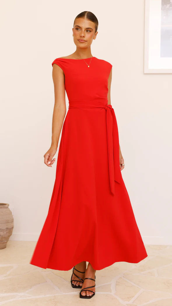 Damen Maxikleid mit schickem asymmetrischen Ausschnitt und eleganter Schleife