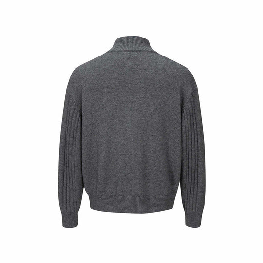 Herren Grobstrukturierter Strickpullover mit Stehkragen und Knopfleiste Nord Taschen