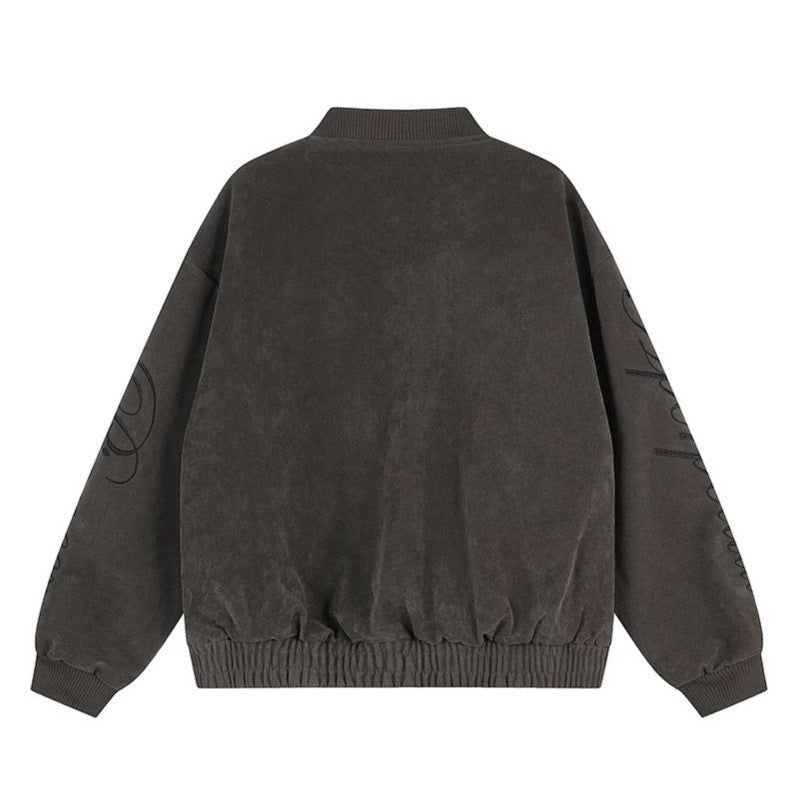 Damen Oversize-Bomberjacke im Velours-Look mit Script-Ärmeln und Metallnieten Nord Taschen