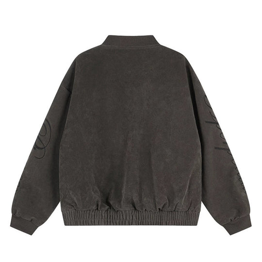 Damen Oversize-Bomberjacke im Velours-Look mit Script-Ärmeln und Metallnieten Nord Taschen