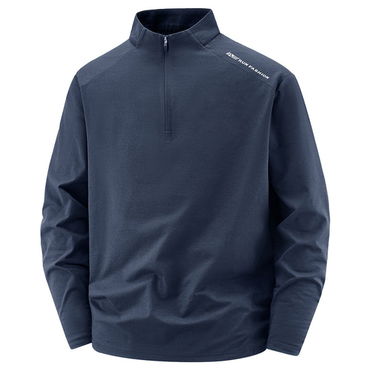 Herren Sportliches Langarm-Halbzip-Laufshirt mit Stehkragen und Funktionsmaterial Nord Taschen