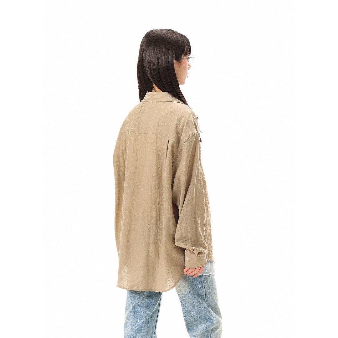 Damen Locker geschnittene Oversize-Hemdbluse mit Brusttasche und strukturierter Baumwollmischung Nord Taschen