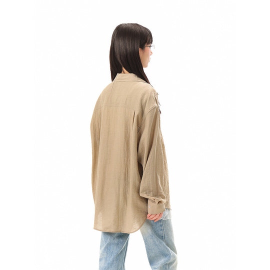 Damen Locker geschnittene Oversize-Hemdbluse mit Brusttasche und strukturierter Baumwollmischung Nord Taschen