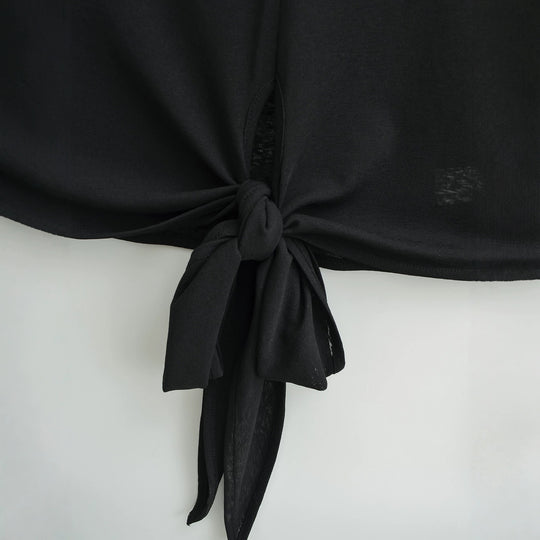 Damen Langarm-Henley-Top mit Knotenfront und Knopfleiste Nord Taschen