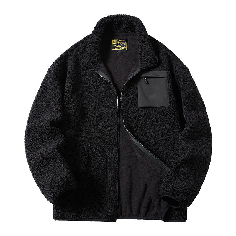 Herren Sherpa‑Fleecejacke im Utility‑Style mit Reißverschluss‑Brusttasche und Stehkragen Nord Taschen