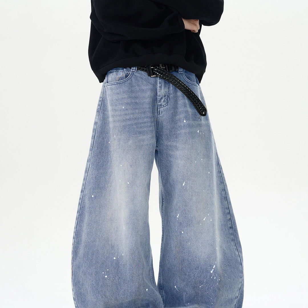 Herren Extraweite Paint‑Effekt Baggy‑Jeans mit tiefem Schritt und Used‑Wash Nord Taschen