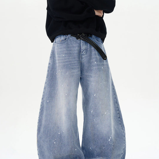 Herren Extraweite Paint‑Effekt Baggy‑Jeans mit tiefem Schritt und Used‑Wash Nord Taschen