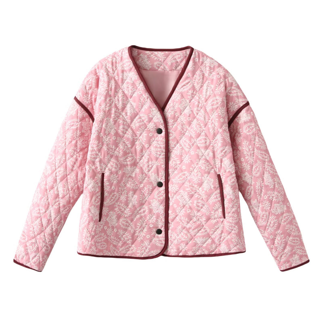 Damen Steppjacke mit Paisley‑Muster, V‑Ausschnitt und kontrastierender Paspelierung Nord Taschen