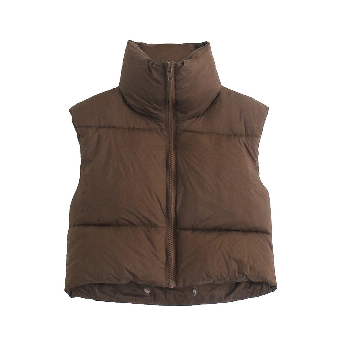 Damen kurze Steppweste mit hohem Stehkragen, leichter Puffer‑Optik und verstellbarem Saum Nord Taschen
