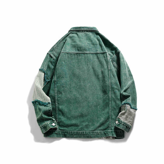Unisex Patchwork-Jeansjacke mit Strickeinsätzen und ausgefransten Kanten Nord Taschen