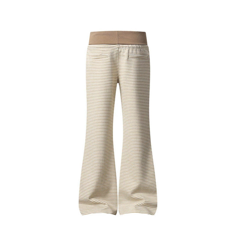 Damen Weite Flared-Loungehose mit hohem Komfortbund, Kordelzug und feiner Streifenstruktur Nord Taschen
