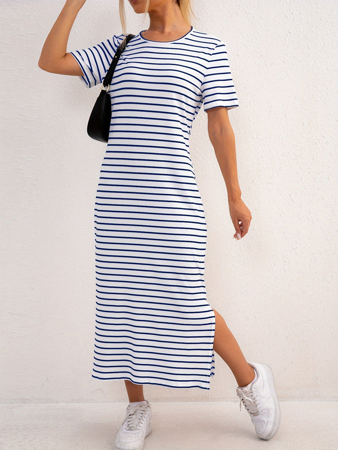 Damen Streifen-Maxikleid aus weichem Jersey
