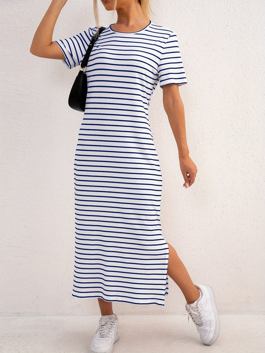Damen Streifen-Maxikleid aus weichem Jersey