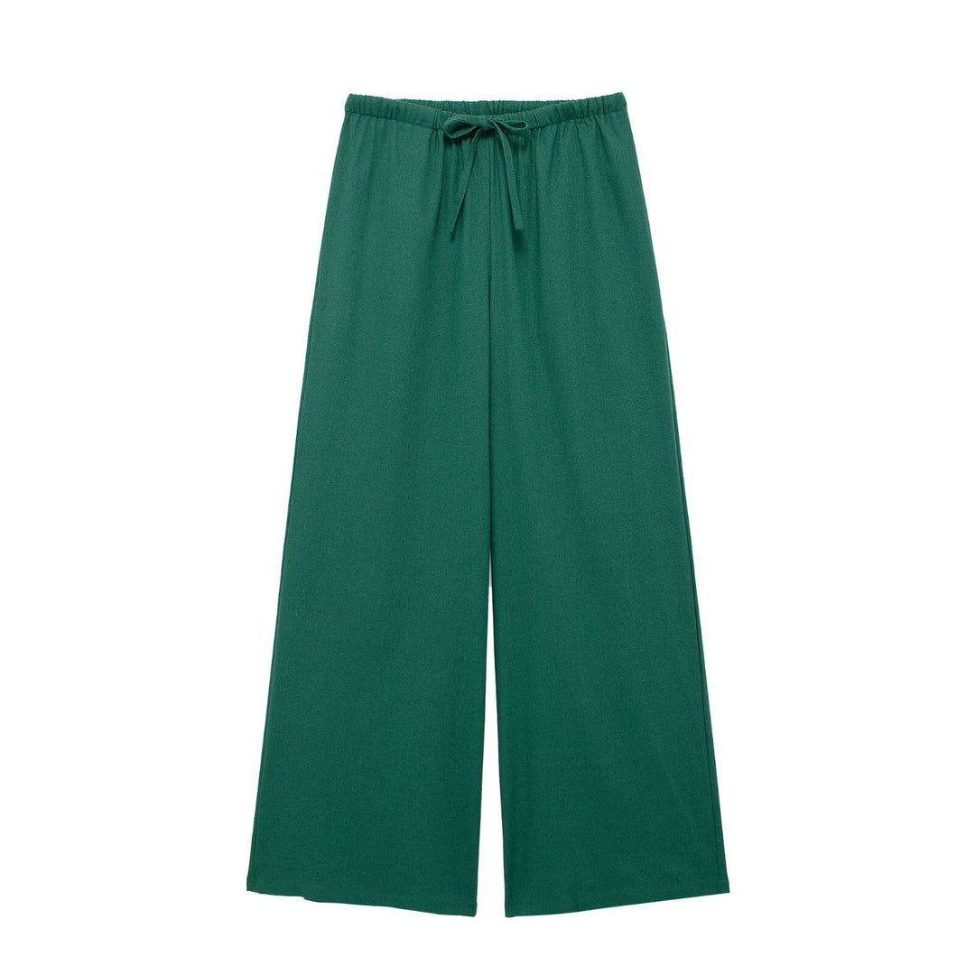 Damen 500+ weite Leinenoptik-Hose mit elastischem Tunnelzug, Kordel und Palazzo-Schnitt Nord Taschen