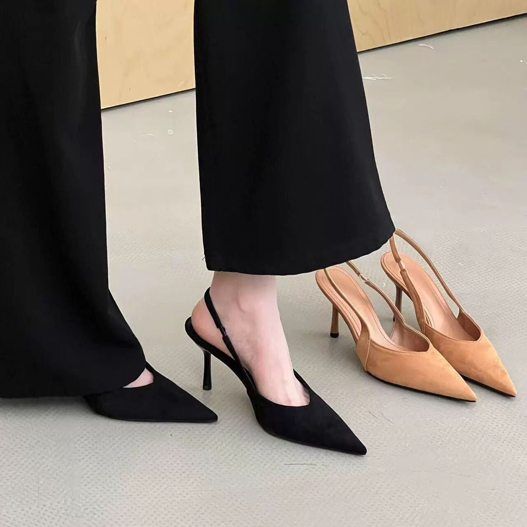 Damen Slingback-Pumps aus Wildleder mit eleganter Spitzform