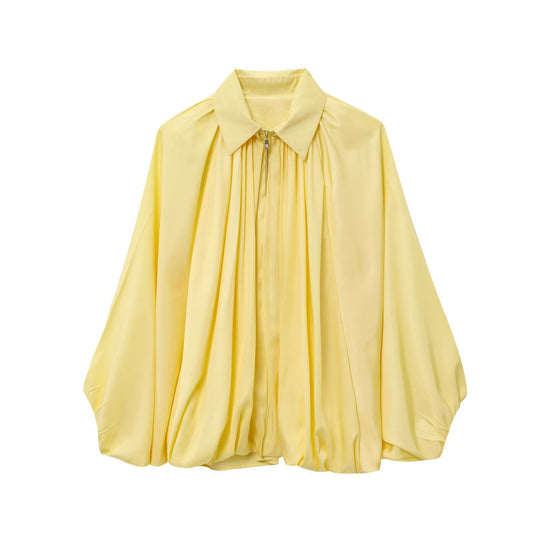 Damen Weite plissierte Cape-Übergangsjacke mit Reißverschluss und ballonförmigem Saum Nord Taschen