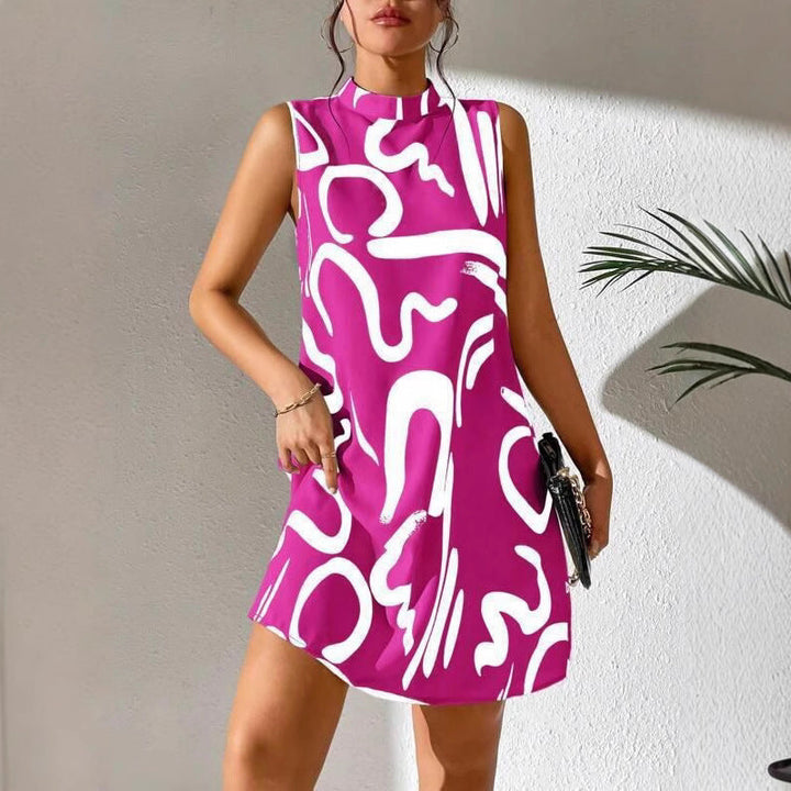Damen A-linien Minikleid mit modernem grafischem Muster und Stehkragen
