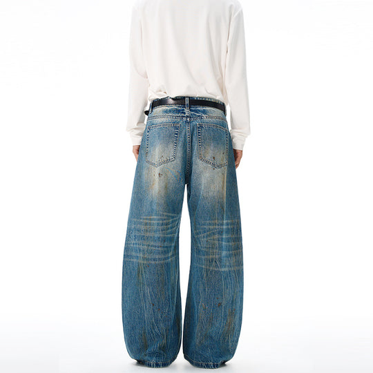 Herren Ultraweite Denim-Baggyhose im Vintage-Look mit Farbpatina und tiefem Schritt Nord Taschen