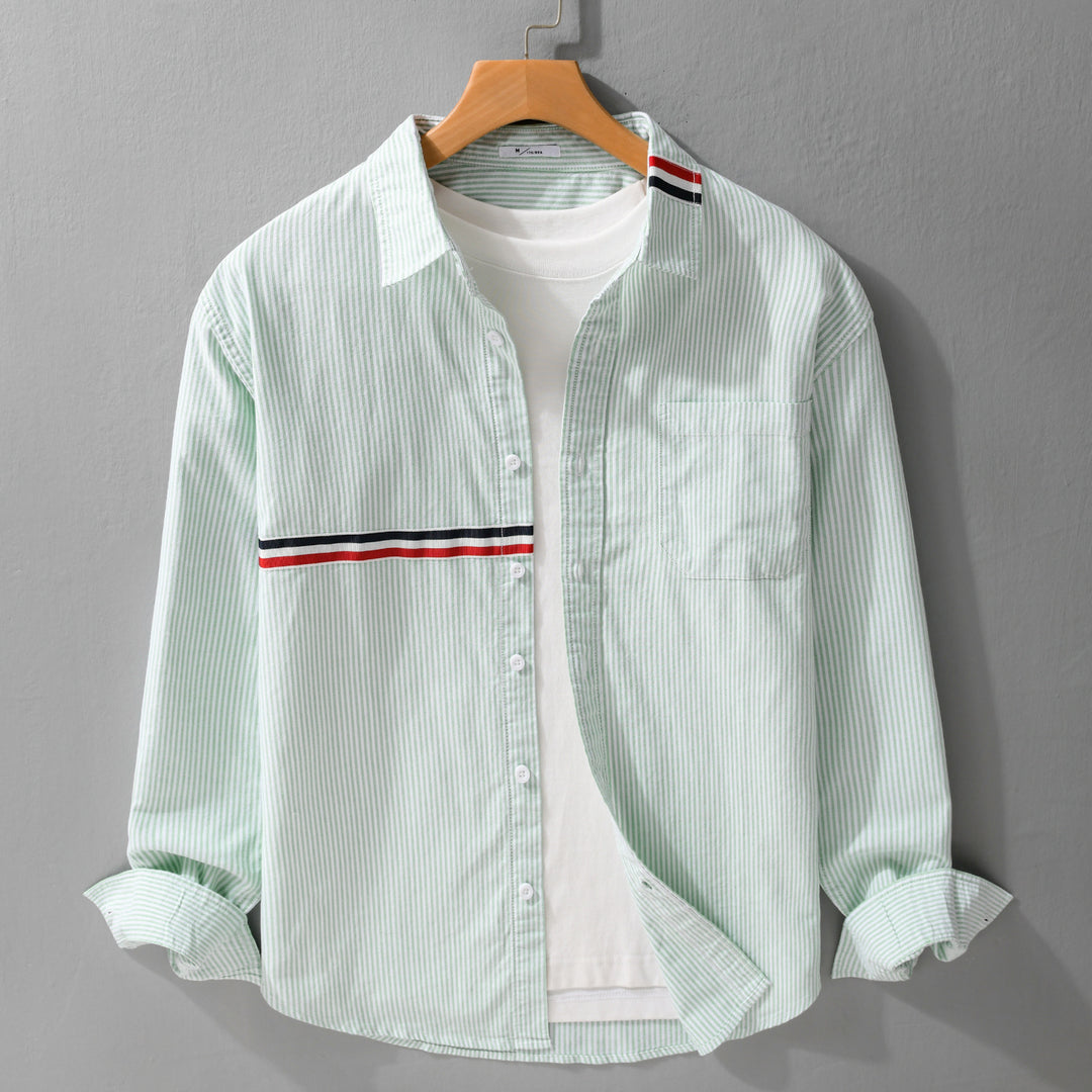 Herren Gestreiftes Overshirt aus Baumwollmix mit Brusttasche und sportivem Kontrastband Nord Taschen