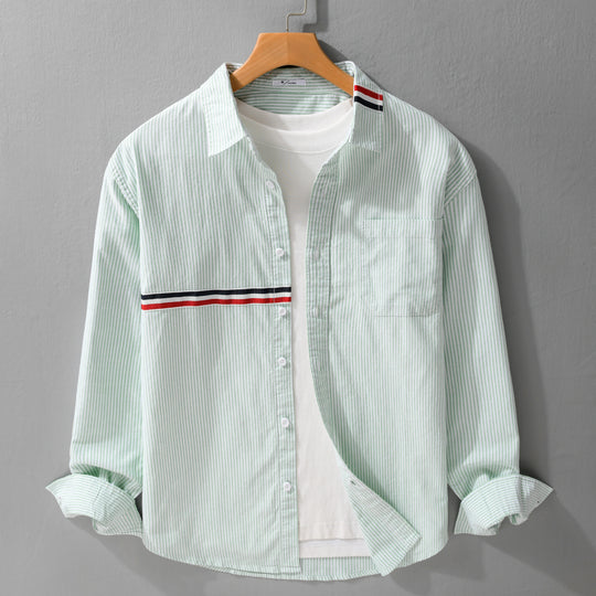 Herren Gestreiftes Overshirt aus Baumwollmix mit Brusttasche und sportivem Kontrastband Nord Taschen