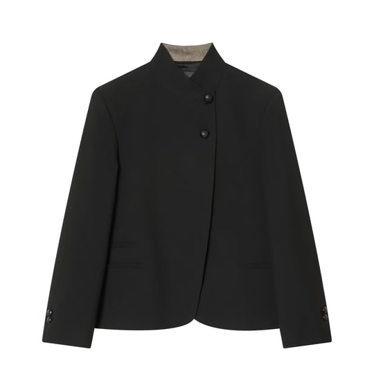 Damen Taillierter Kurzblazer mit Stehkragen und asymmetrischer Knopfleiste Nord Taschen