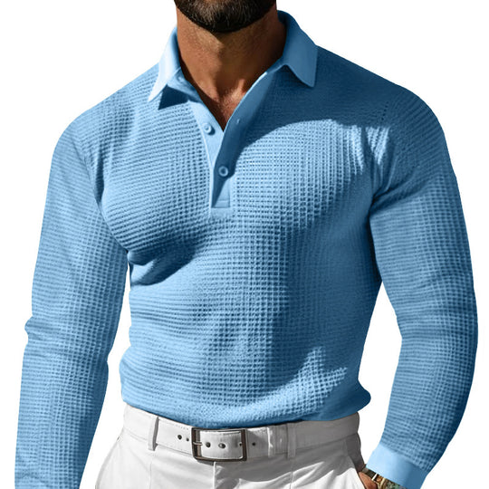 Herren Waffelstruktur-Poloshirt mit Langarm, Slim-Fit und Kentkragen Nord Taschen