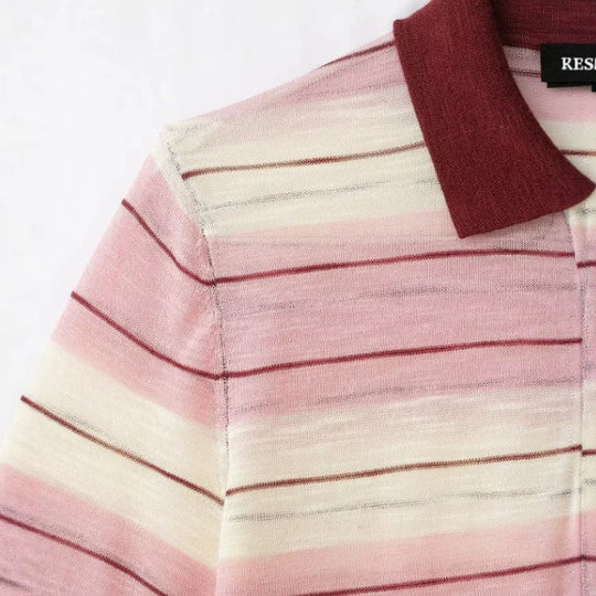 Damen Kurzärmeliges gestreiftes Strick‑Poloshirt mit Rippkragen und Knopfleiste Nord Taschen