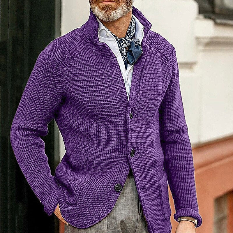 Herren Waffelstruktur-Cardigan-Blazer mit Stehkragen und aufgesetzten Taschen Nord Taschen