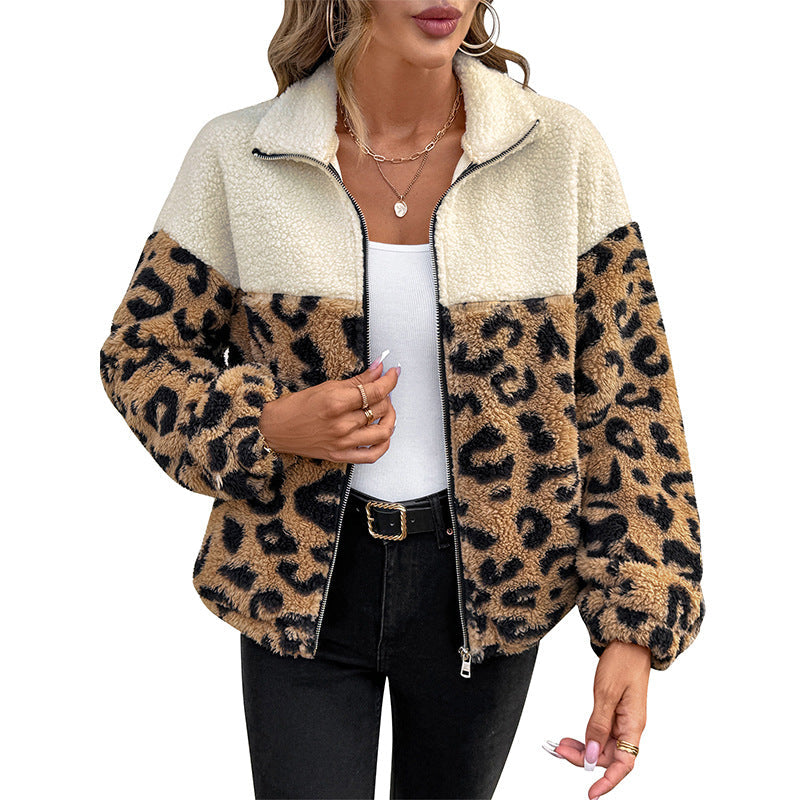Damen Teddyjacke mit Leopardenmuster