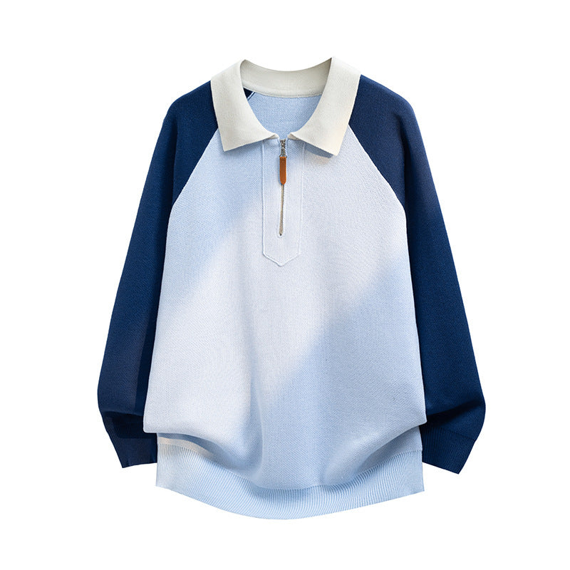 Herren Lässiger Polo-Halbzip-Pullover aus Feinstrick mit Raglanärmeln Nord Taschen