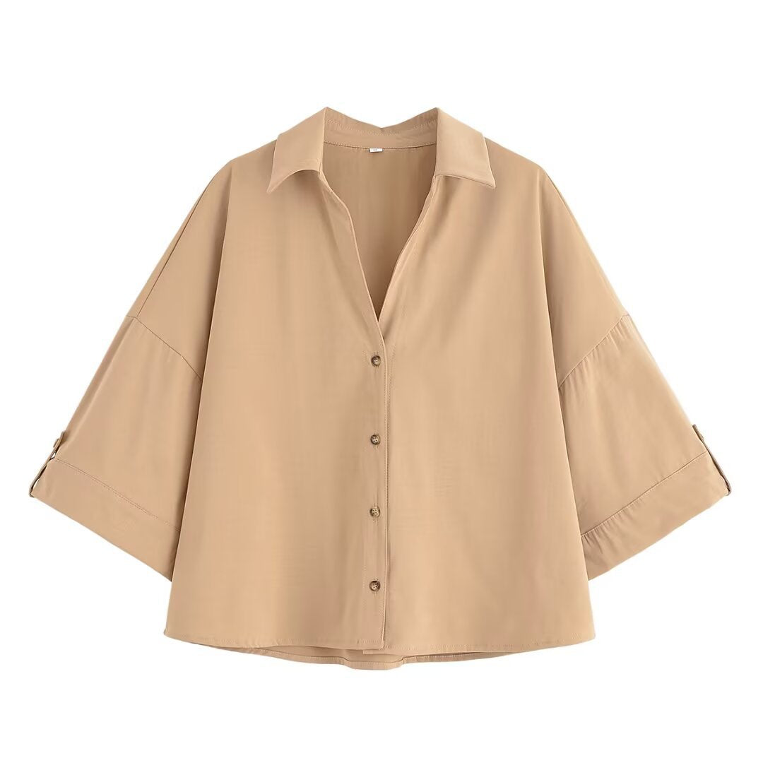 Damen Oversize-Hemdbluse mit dreiviertel-Ärmeln und Manschetten Nord Taschen