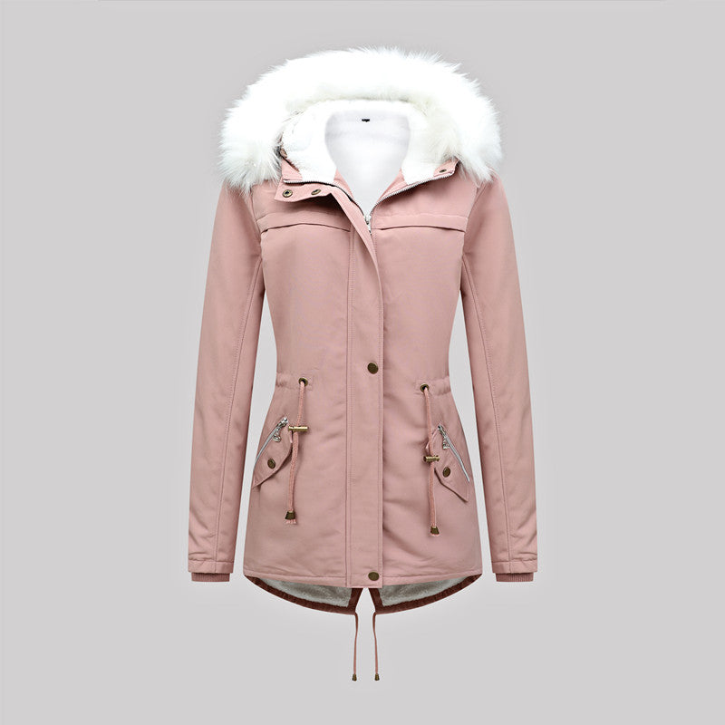 Damen Taillierter Winterparka mit Thermofleece-Futter und abnehmbarer Kunstfellkapuze Nord Taschen