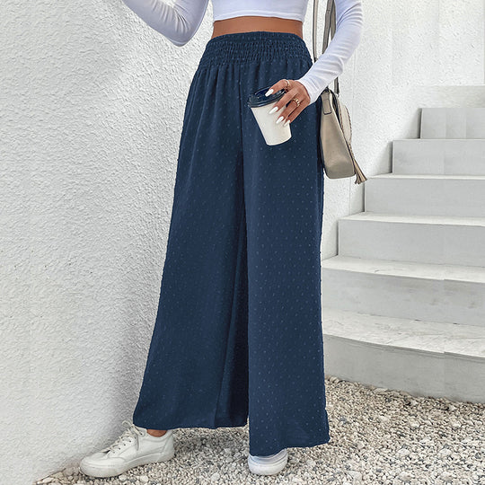 Damen Palazzo-Hose mit weitem Bein, elastischem Raffungbund und strukturierter Pointelle-Optik Nord Taschen