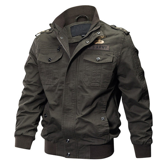Herren Canvas-Fieldjacke im Military-Utility-Stil mit Schulterklappen und geripptem Saum Nord Taschen